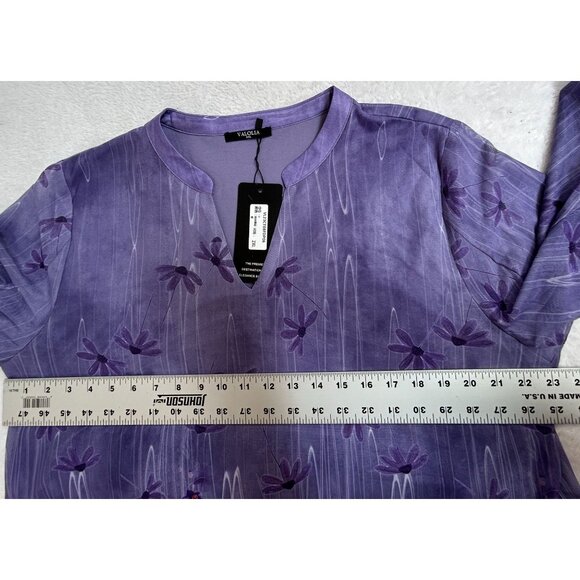 VALOLIA Womens 3/4 Sleeve Floral Tunic Tops 2XL V-Neck Double Layer Purple New - Picture 7 of 9